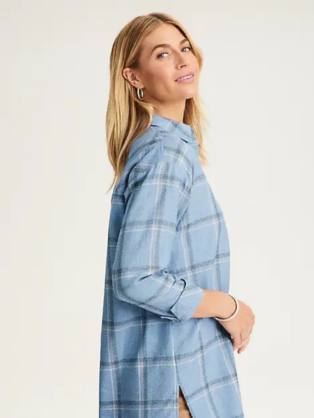 J. Jill size XL Tall Light Blue Plaid Button-Down lightweight tunic